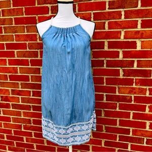 Vineyard Vines Shoreline Embroidered Blue Chambray Pintuck Dress Womens XS
